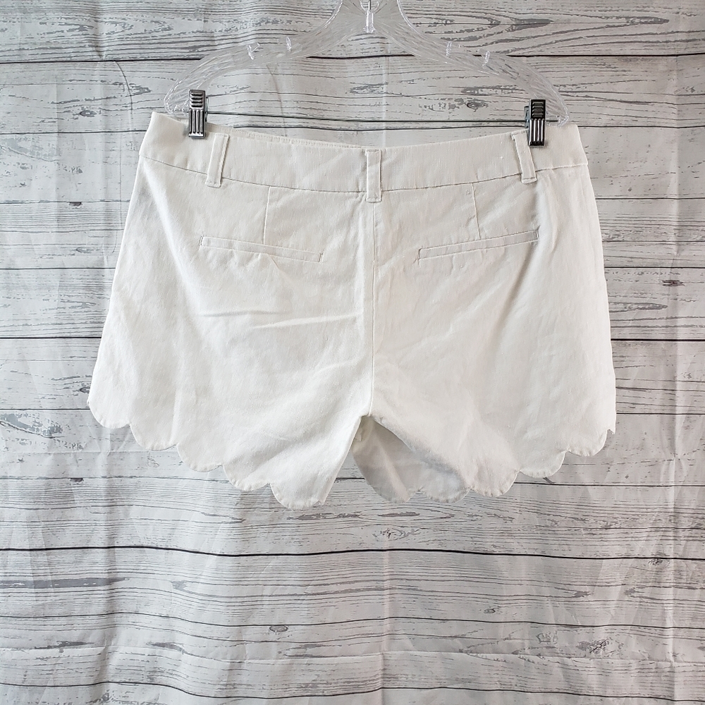 J CREW Scalloped Linen Blend Shorts White Sz 12 - Picture 2 of 3
